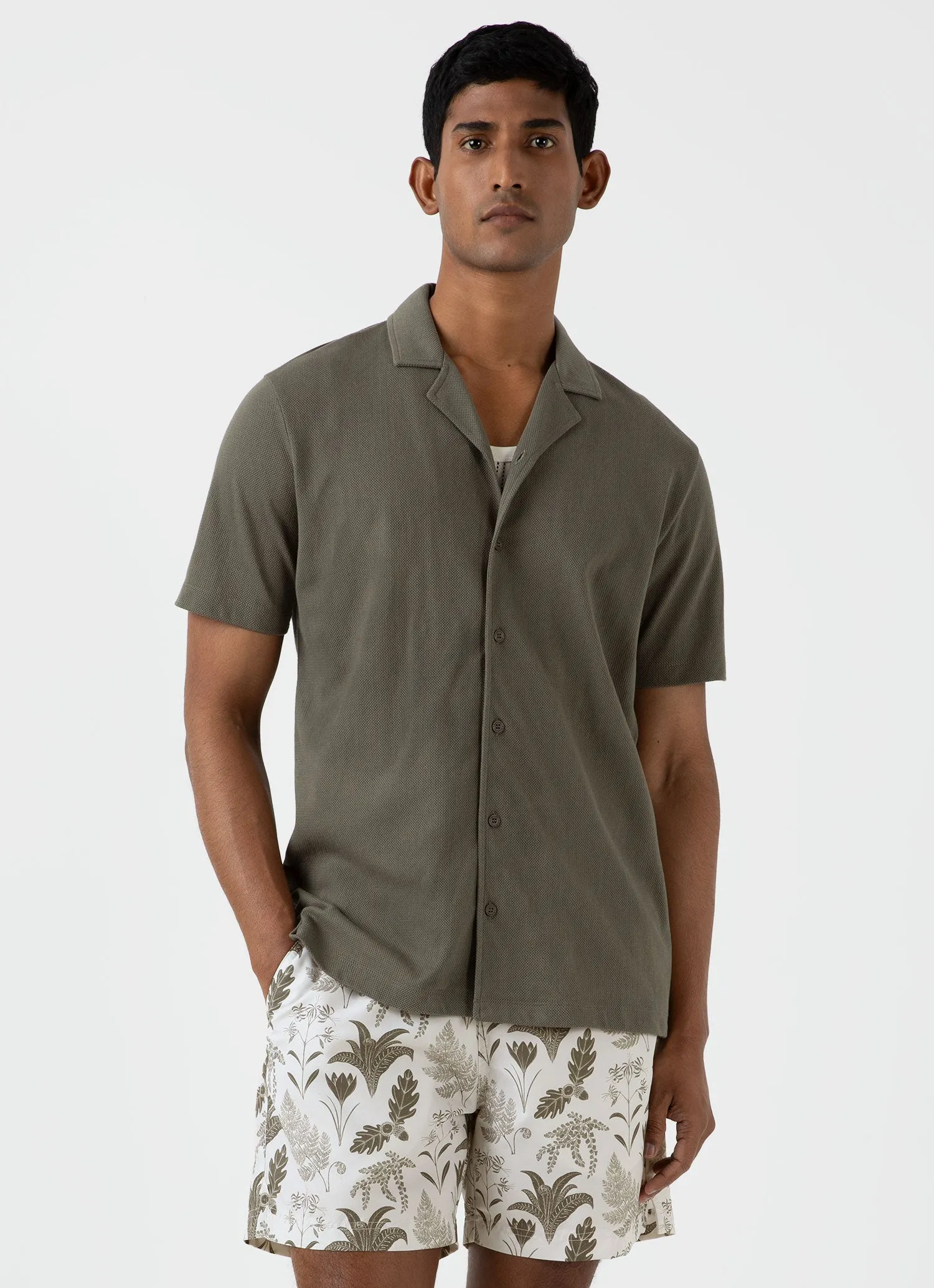 Men's Riviera Camp Collar Shirt in Khaki