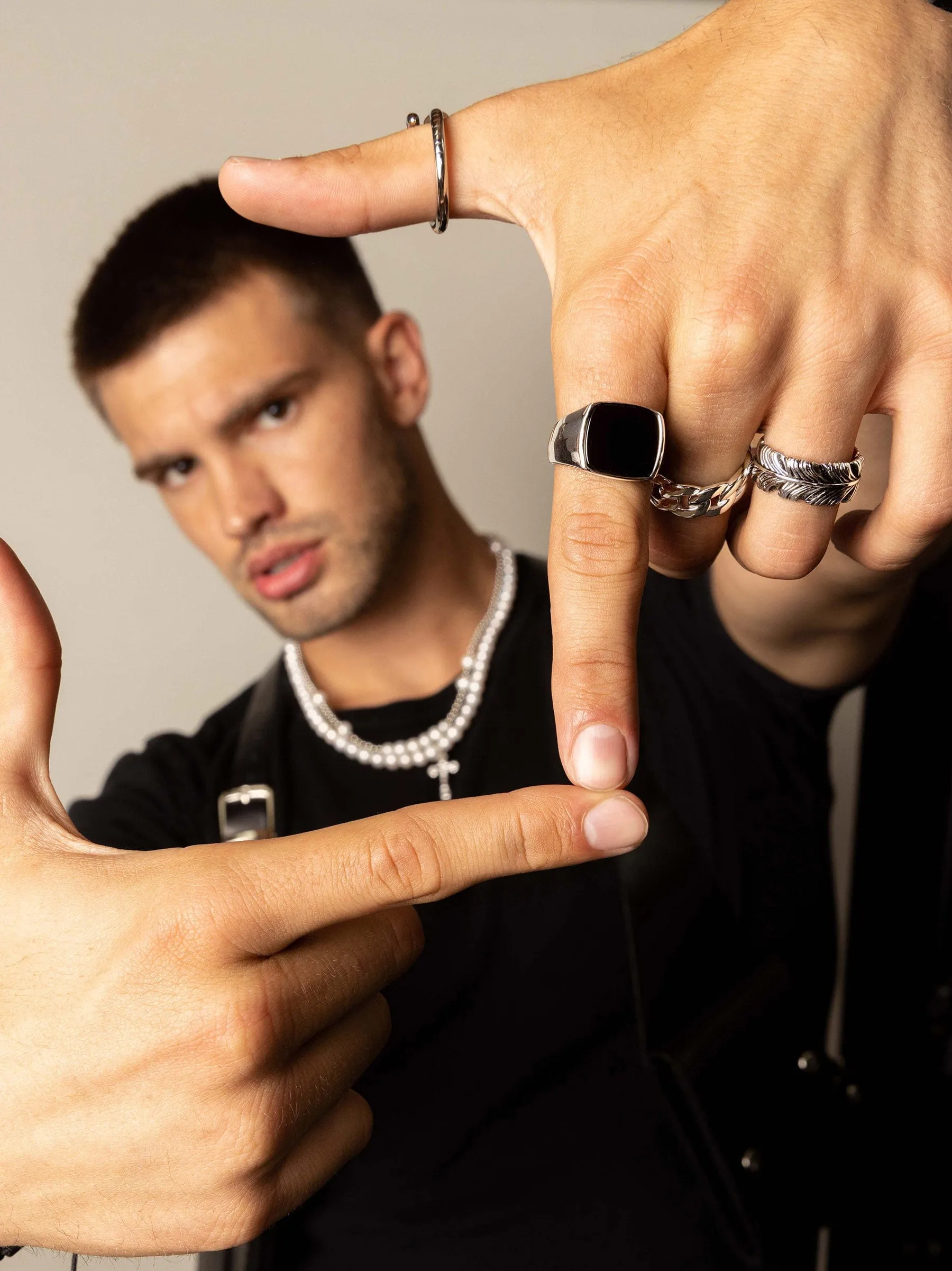 Men's Silver Signet Ring with Onyx