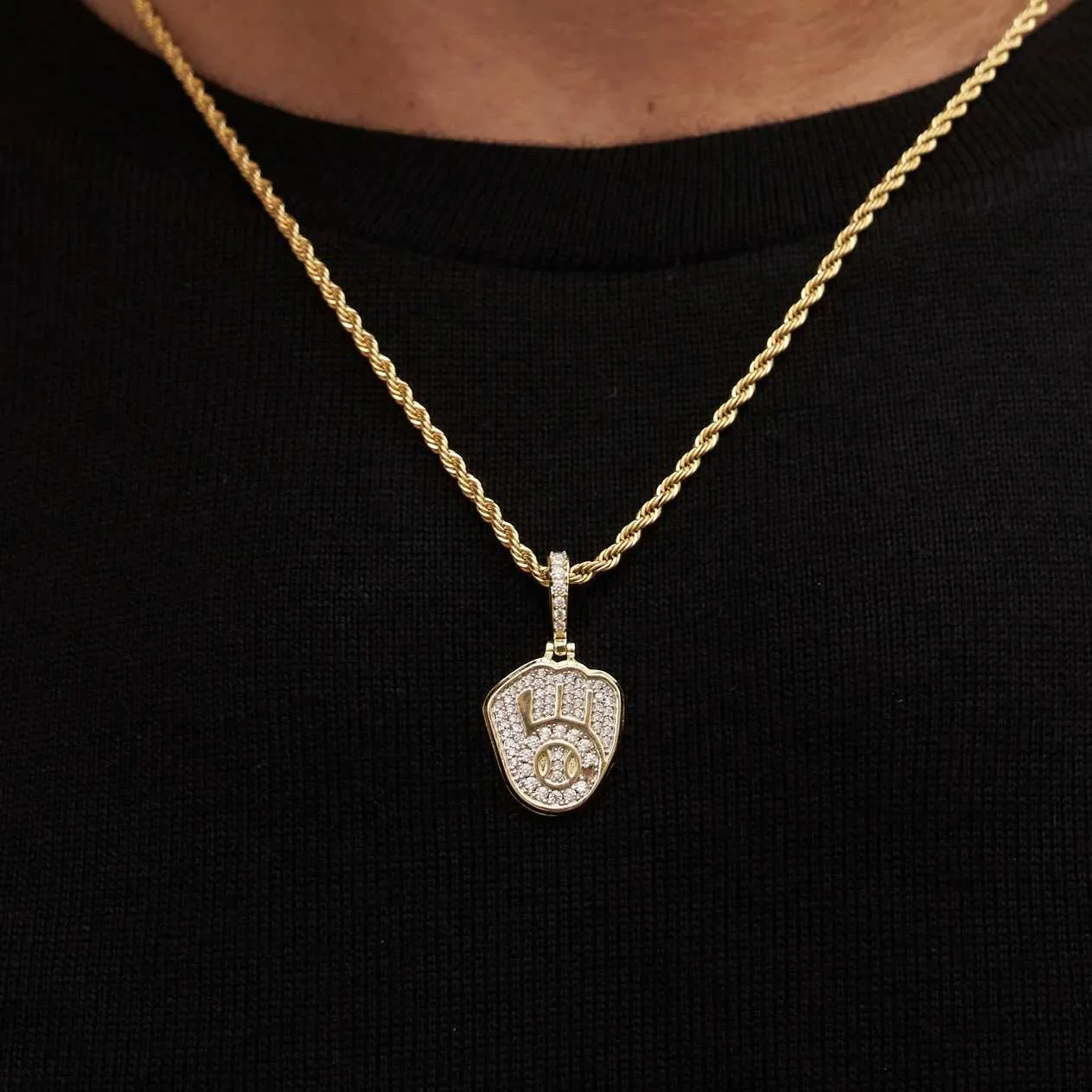 Milwaukee Brewers Micro Logo Pendant - Yellow Gold