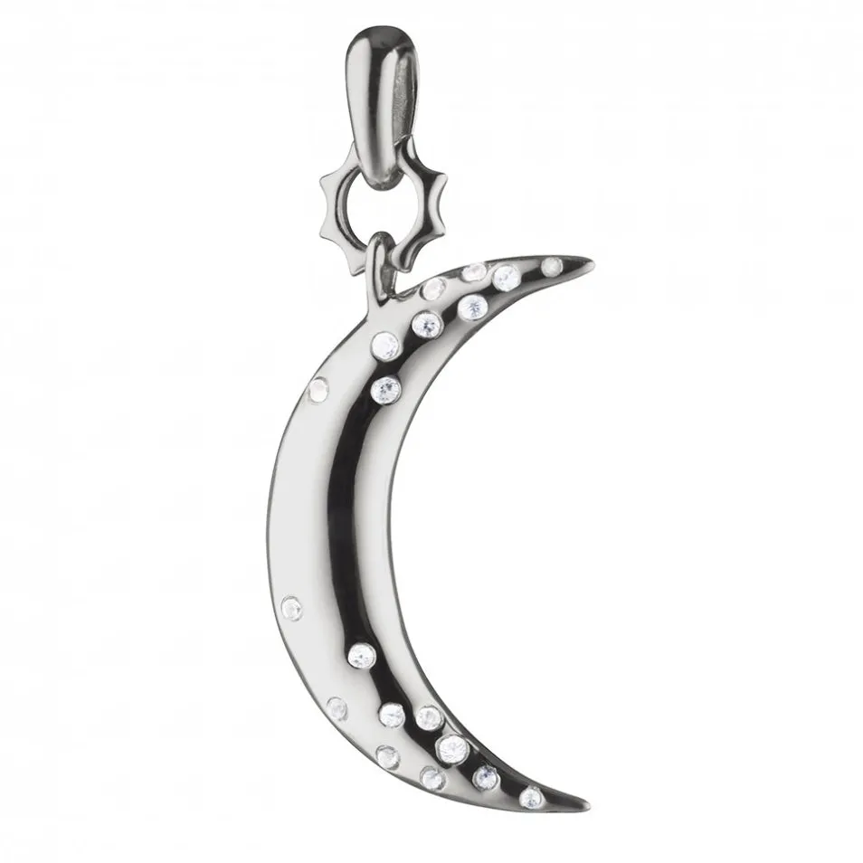 Monica Rich Kosann Dream Small Moon Charm Pendant Sterling Silver 1.25 with White Sapphires