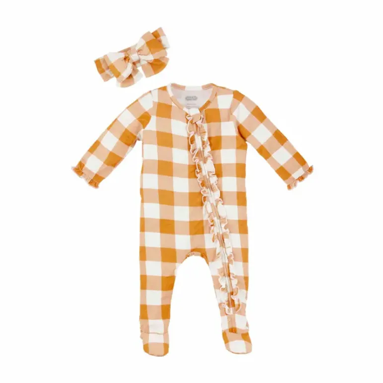 Mudpie Rust Plaid Baby Sleeper Set