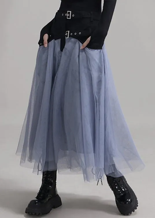 New Blue Pockets Elastic Waist Patchwork Tulle Skirt Summer AB1035