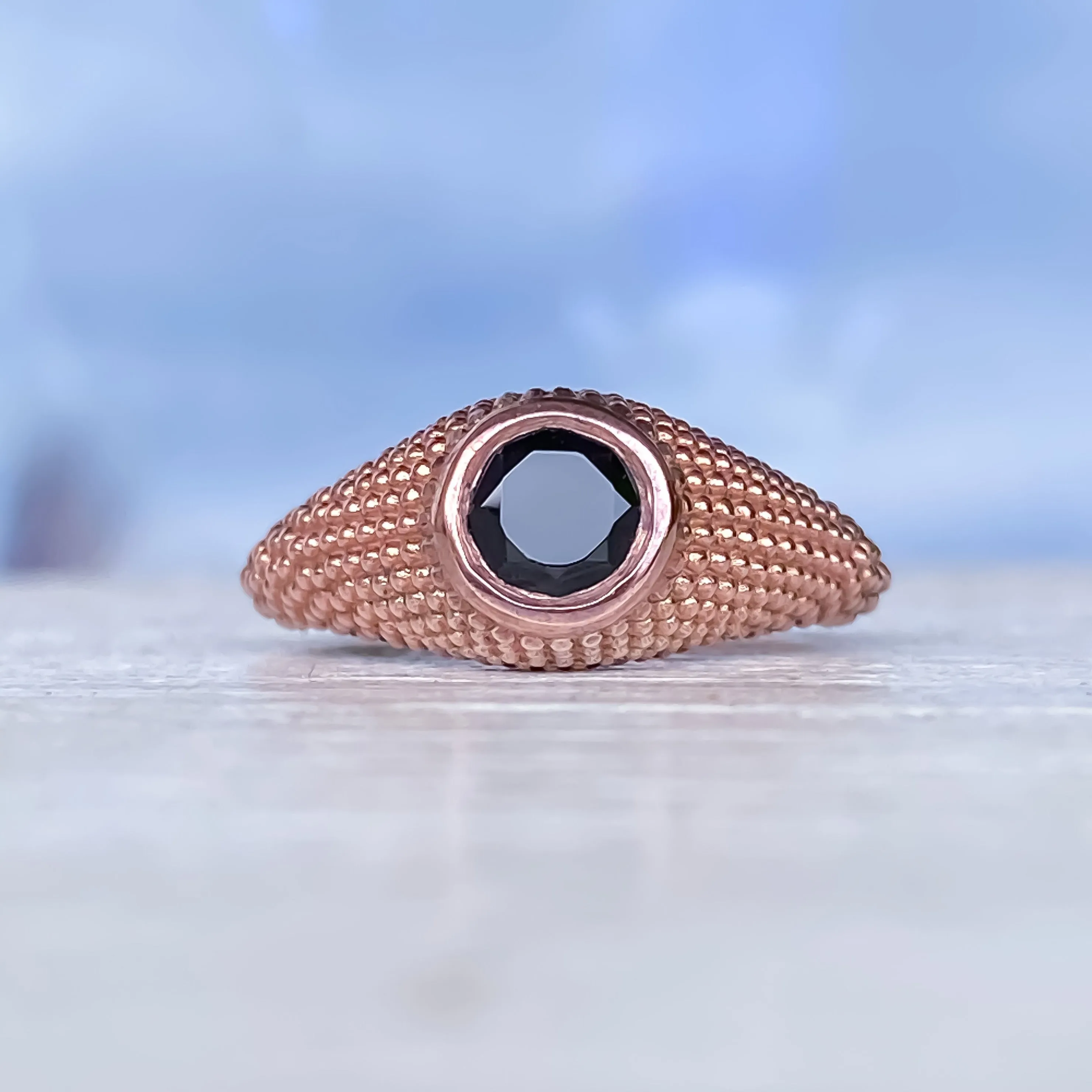 Nubia Round Black Spinel Rose Gold Ring Size 7US