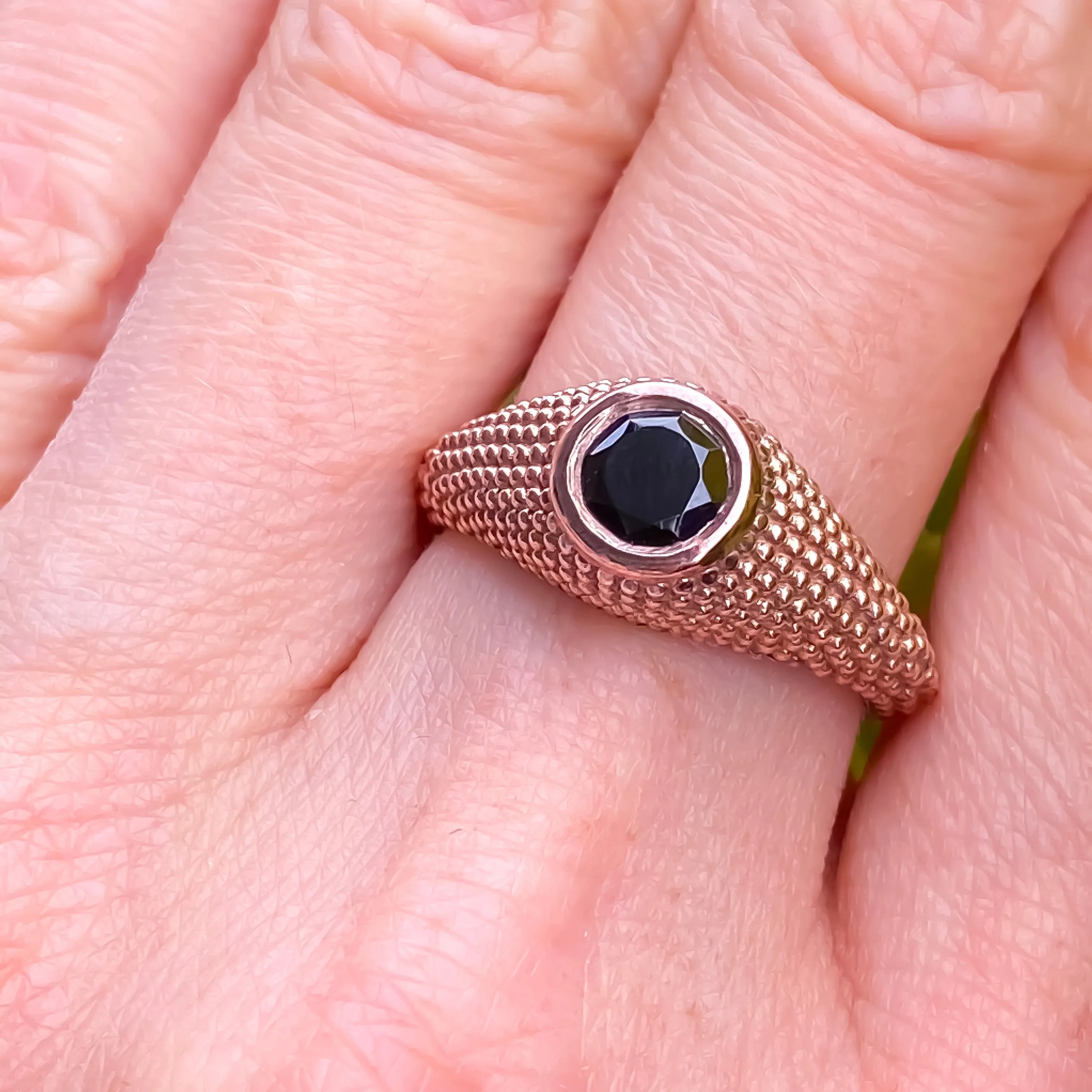 Nubia Round Black Spinel Rose Gold Ring Size 7US