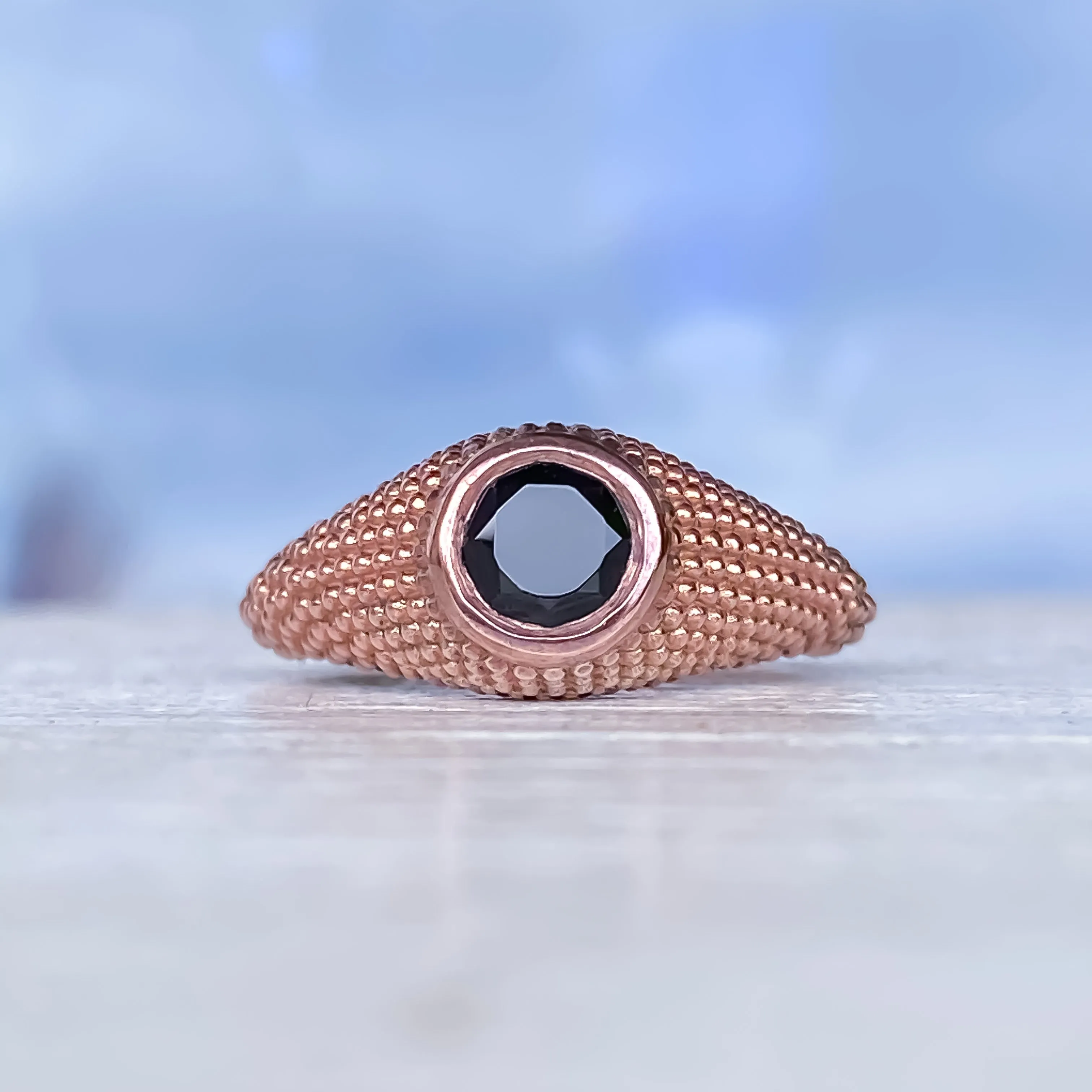 Nubia Round Black Spinel Rose Gold Ring Size 7US