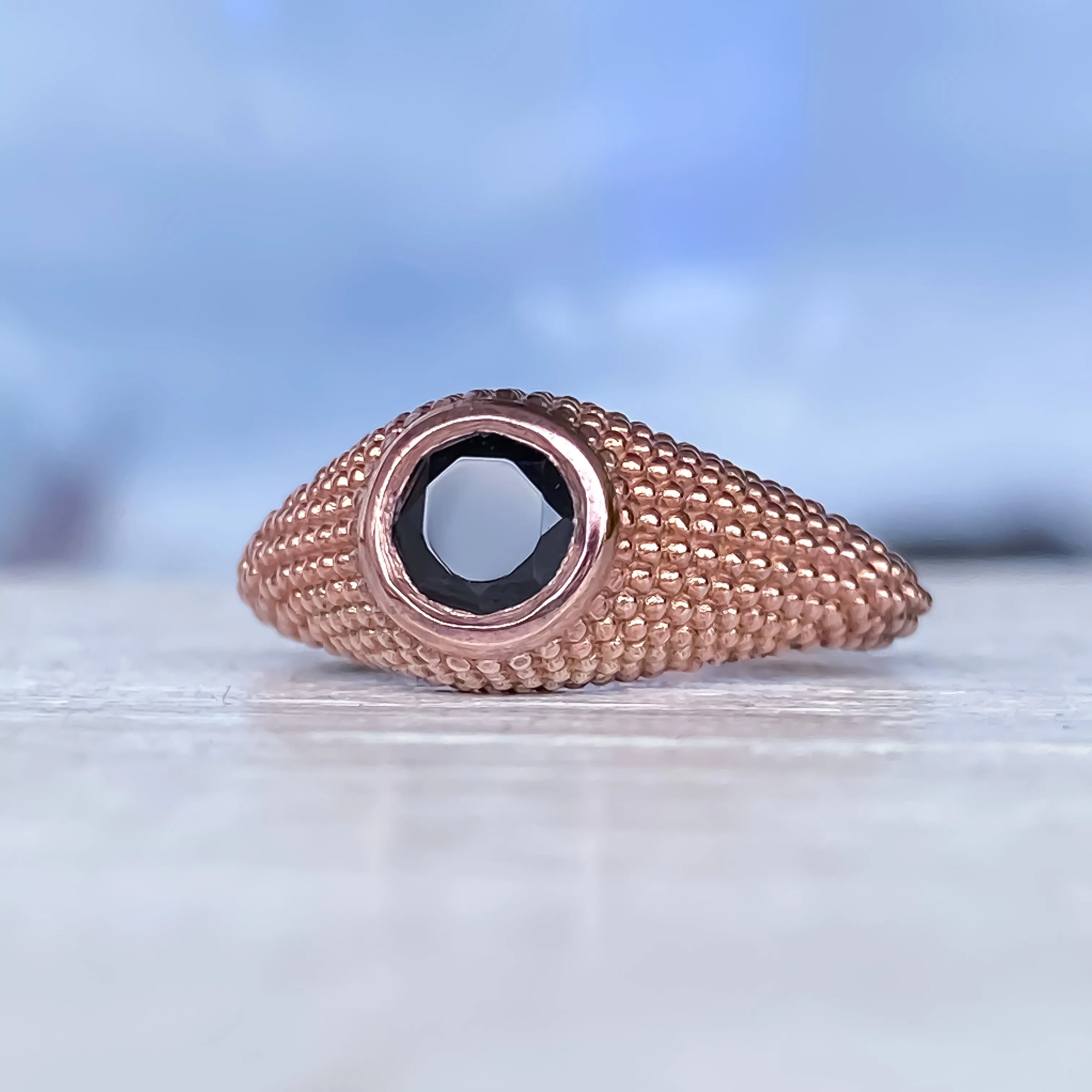 Nubia Round Black Spinel Rose Gold Ring Size 7US