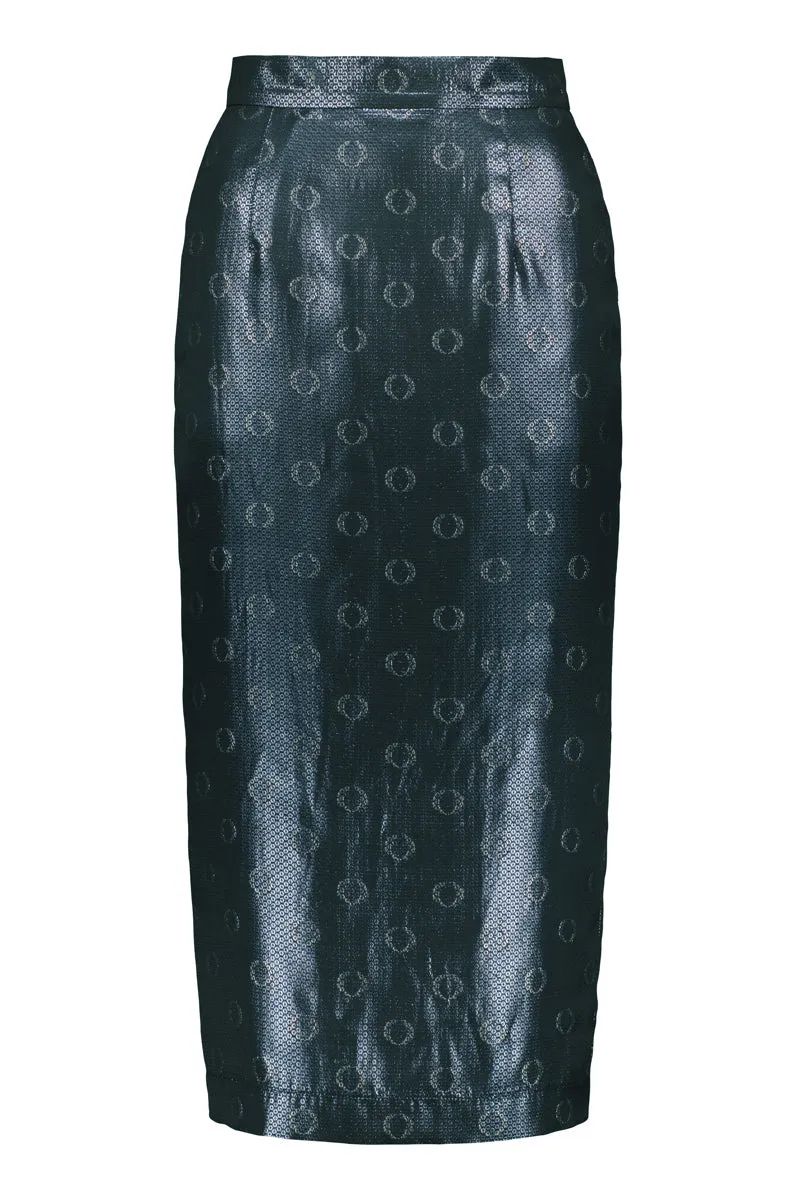 O-logo sequin jacquard skirt in steel blue