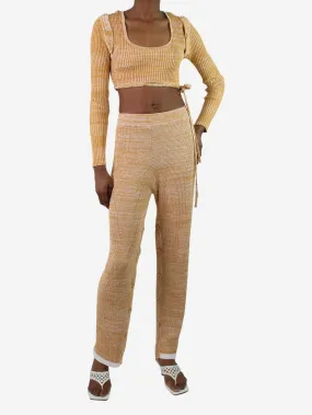 Orange ribbed crop top and trouser set - size XS