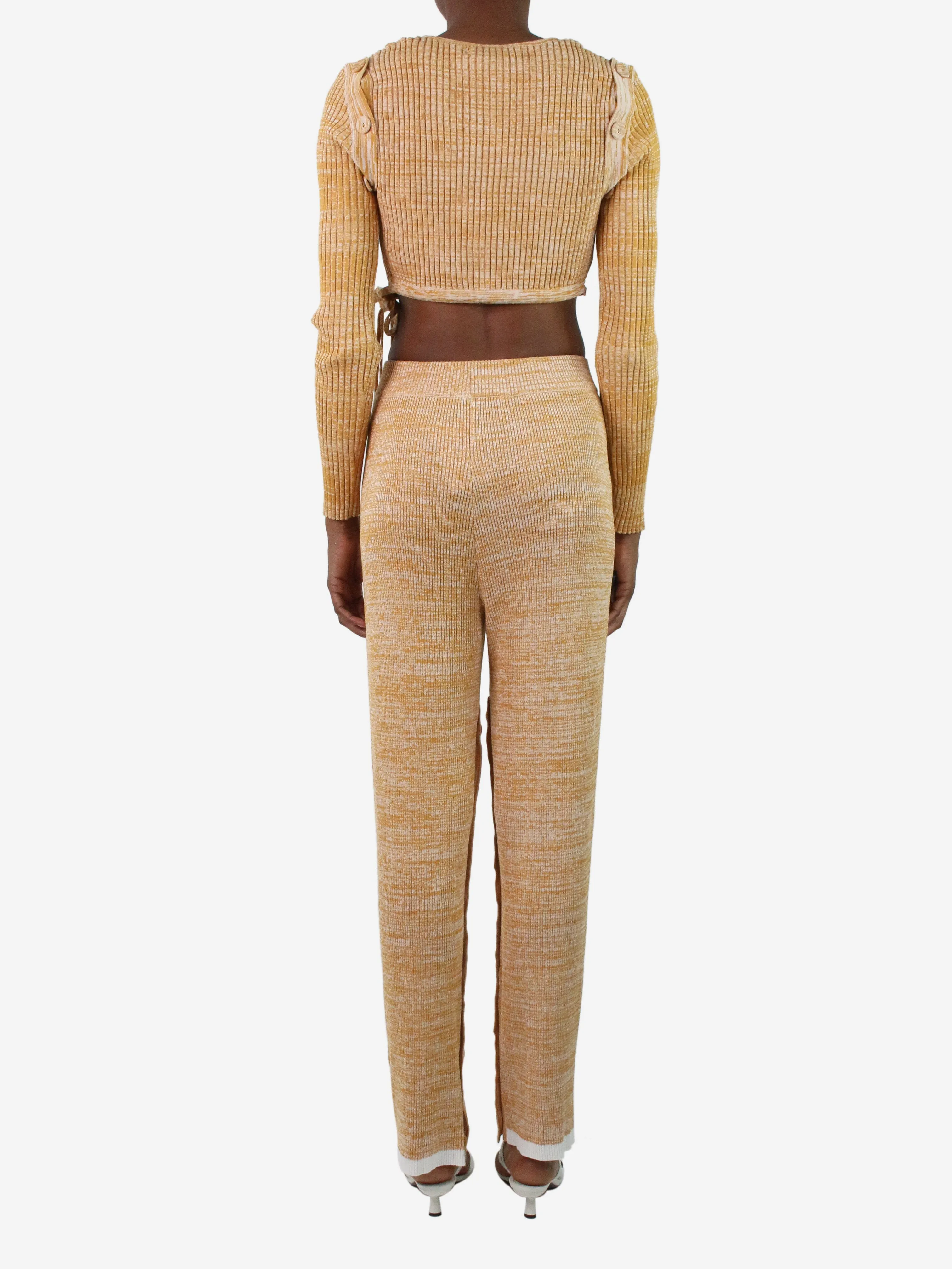 Orange ribbed crop top and trouser set - size XS