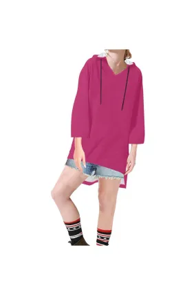 Peacock Pink Step Hem Tunic Hoodie for Women (Model H25)