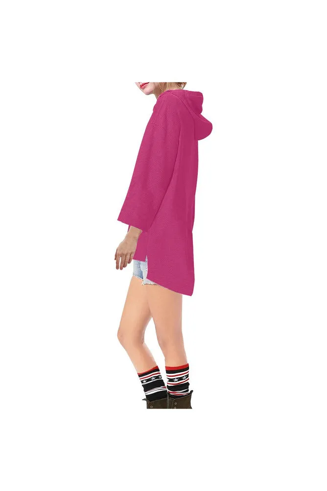 Peacock Pink Step Hem Tunic Hoodie for Women (Model H25)