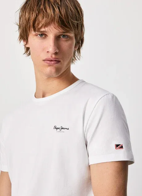 Pepe Jeans men's short-sleeved t-shirt with Original Basic printed logo PM508212 800 white