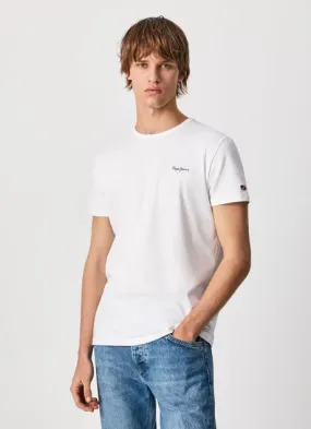 Pepe Jeans men's short-sleeved t-shirt with Original Basic printed logo PM508212 800 white