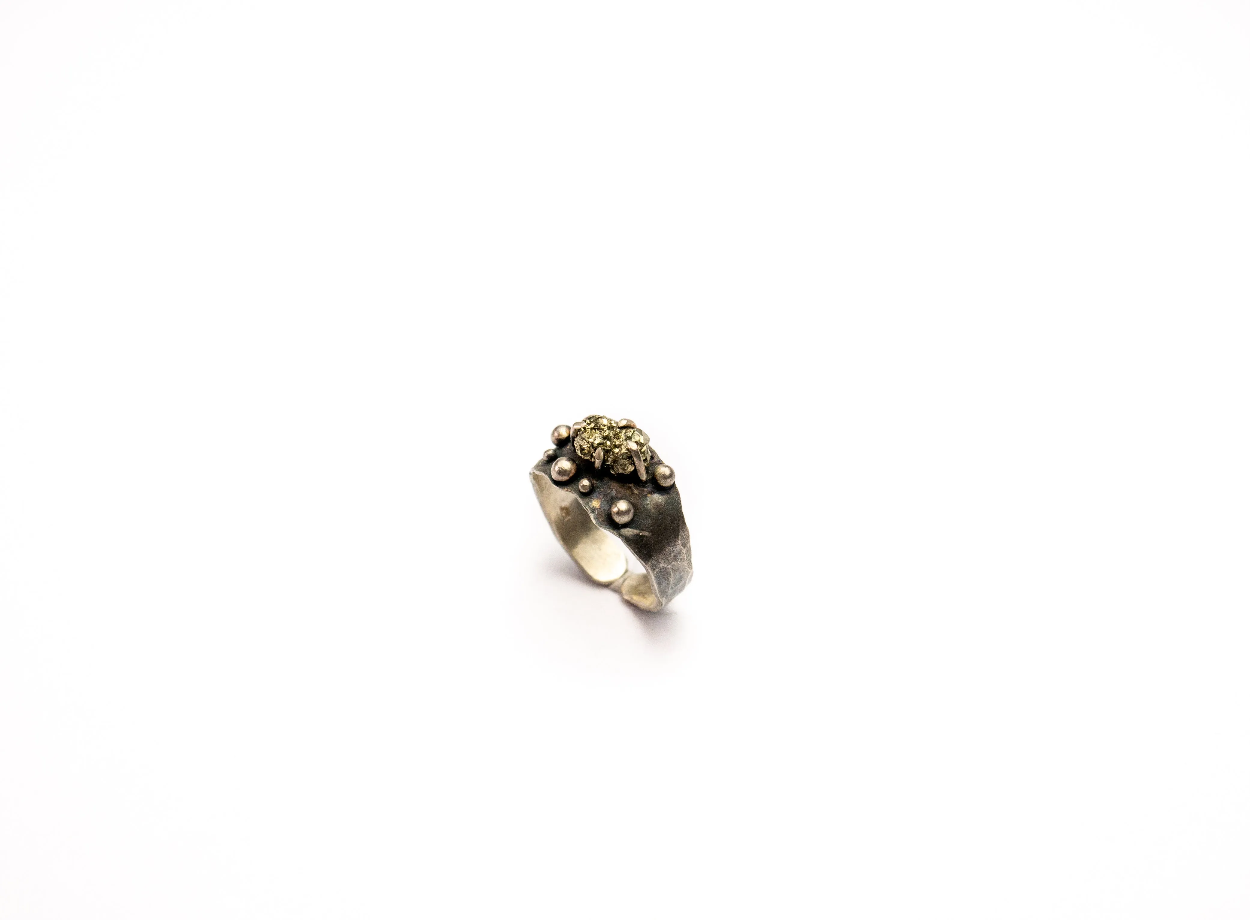 Raw pyrite sterling silver adjustable ring - OOAK ring