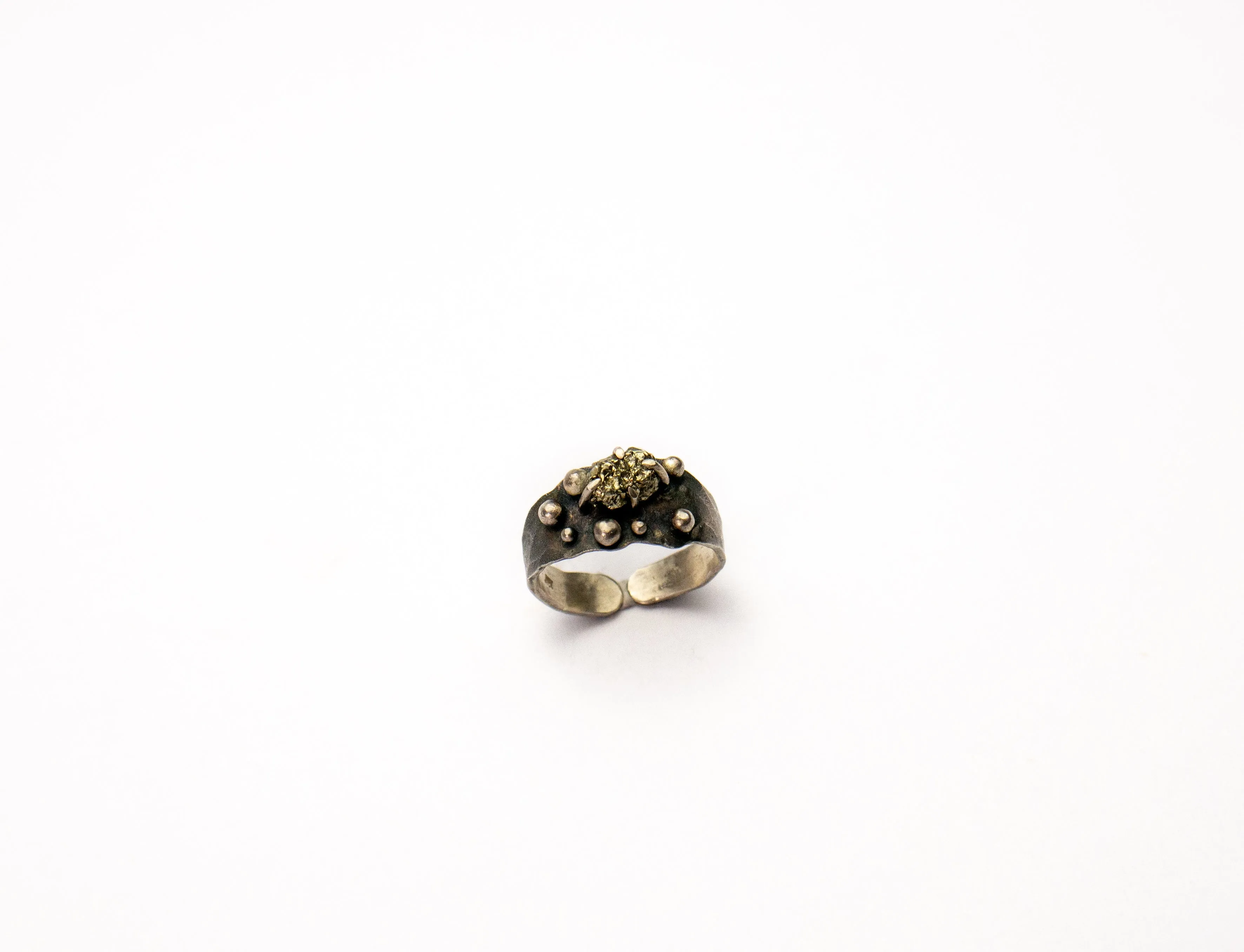 Raw pyrite sterling silver adjustable ring - OOAK ring