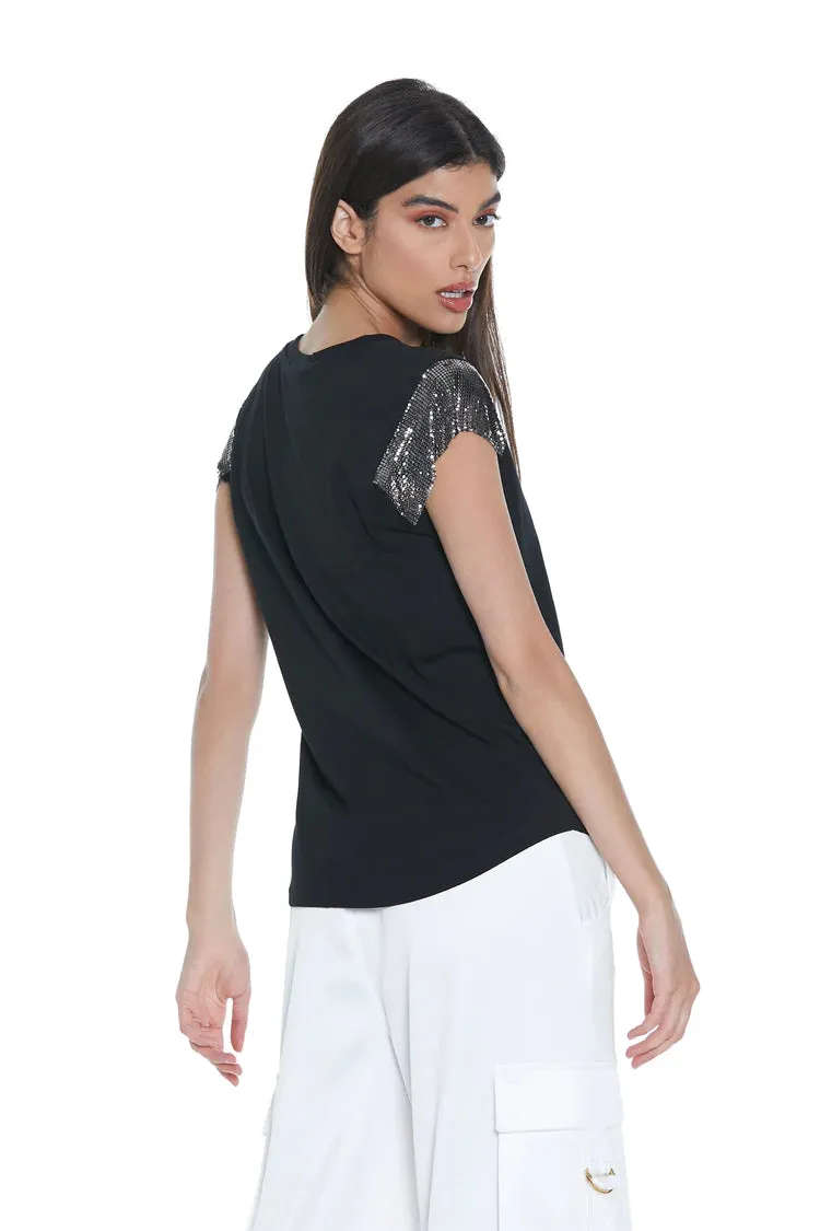 Relish Short sleeve t-shirt with metallic mesh Kisma RDP2301033016 black