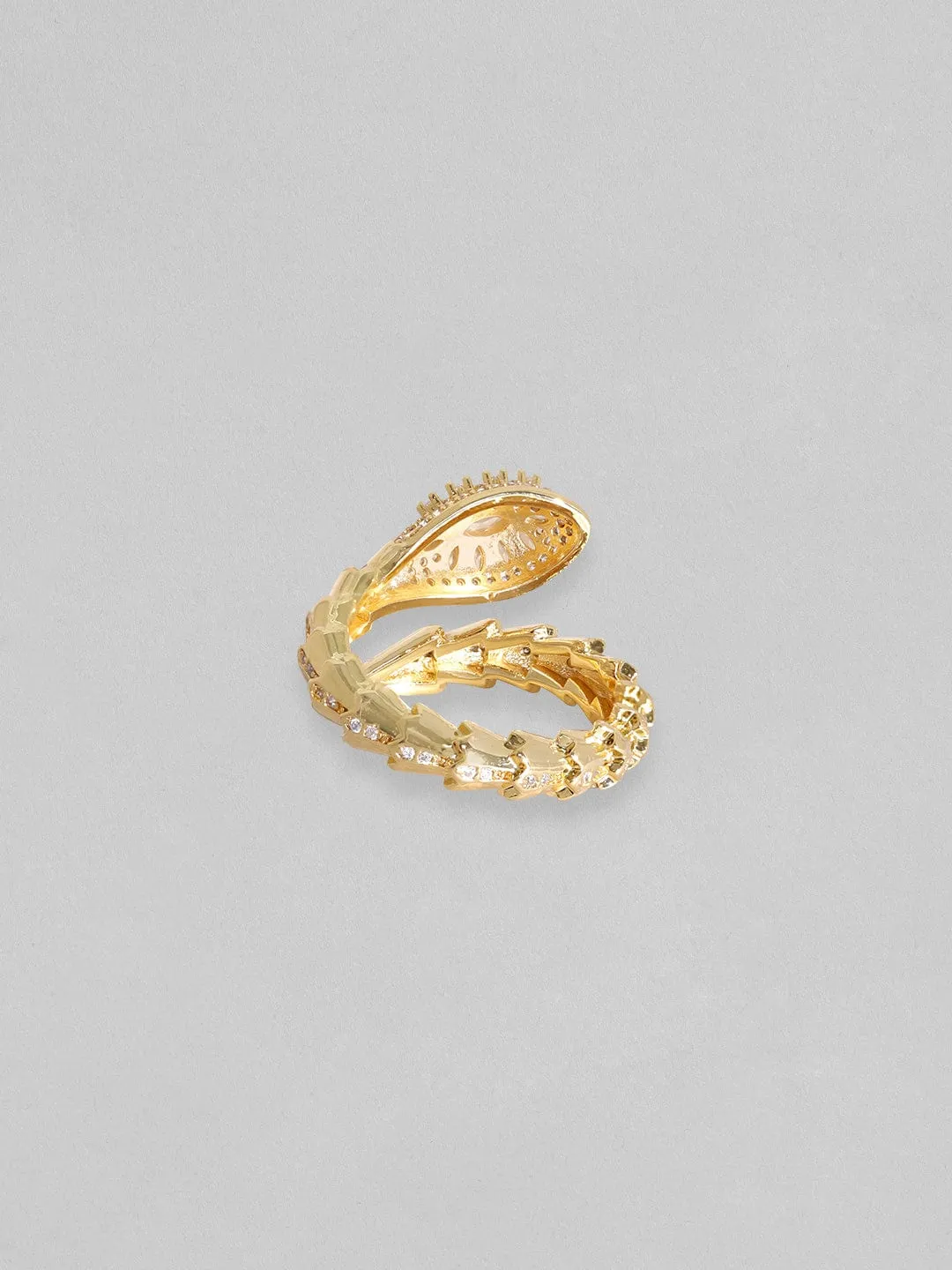 Rubans Voguish 18K Gold Plated Serpent Textured Marquise Zirconia Studded Wrap Ring