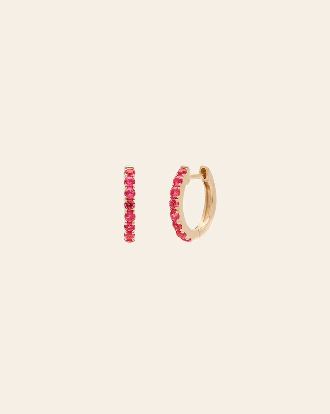 Ruby Huggie - 10k Solid Gold