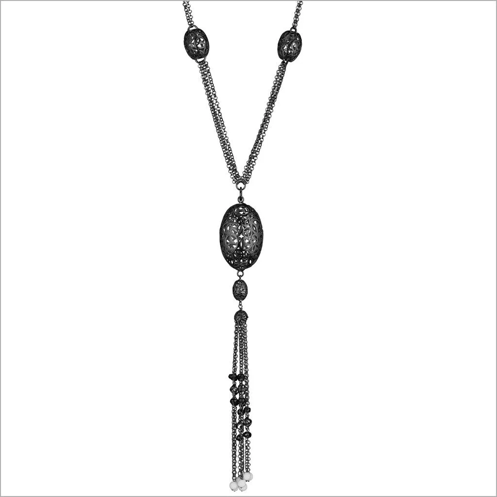 Sahara Black Rhodium Tassel Necklace in Sterling Silver