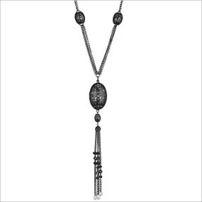 Sahara Black Rhodium Tassel Necklace in Sterling Silver