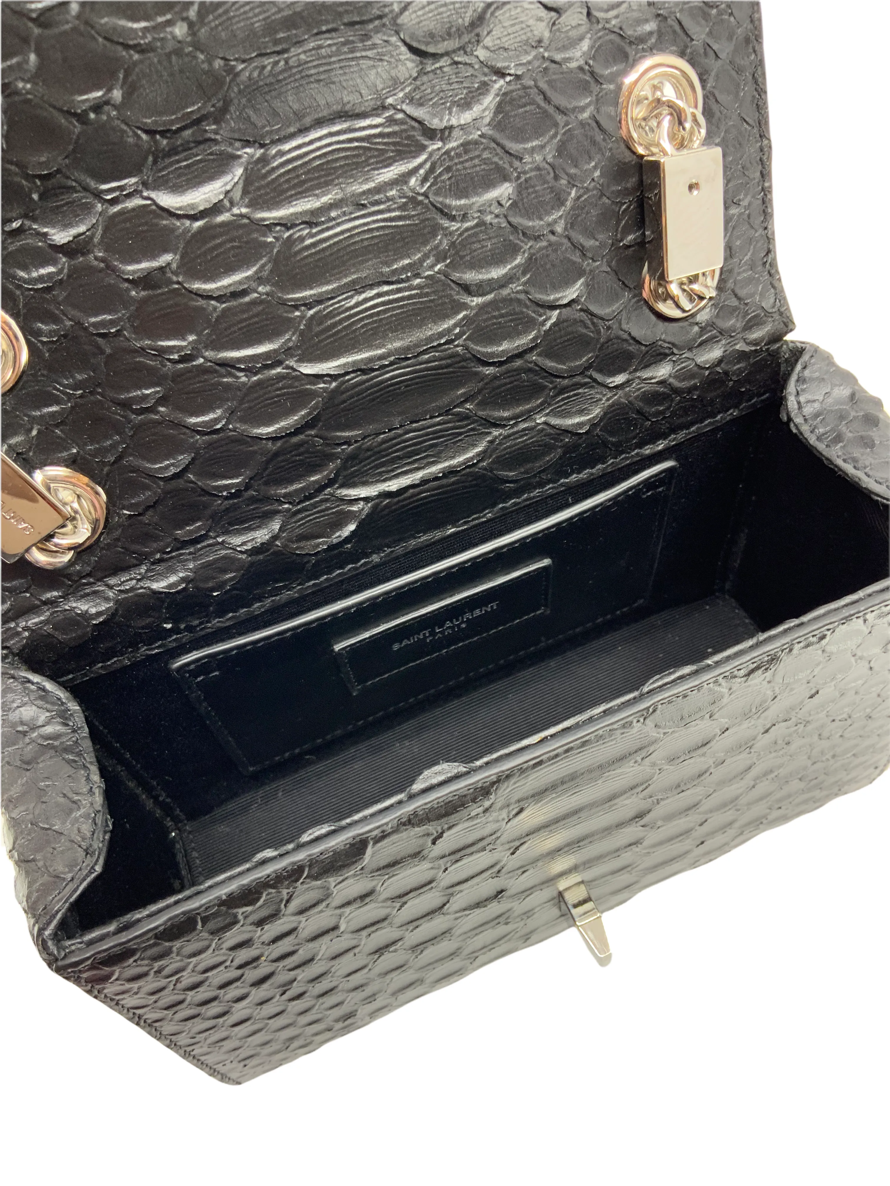 Saint Laurent Calfskin Snakeskin Embossed Mini Shoulder Bag