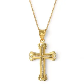 Set yellow gold 14k Singapore chain Cz cross pendant -62837