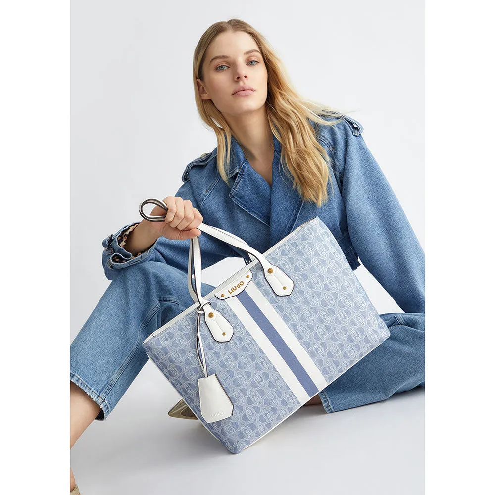 Shopping Bag LIU JO in Tessuto con Logo Jacquard color Denim Blue