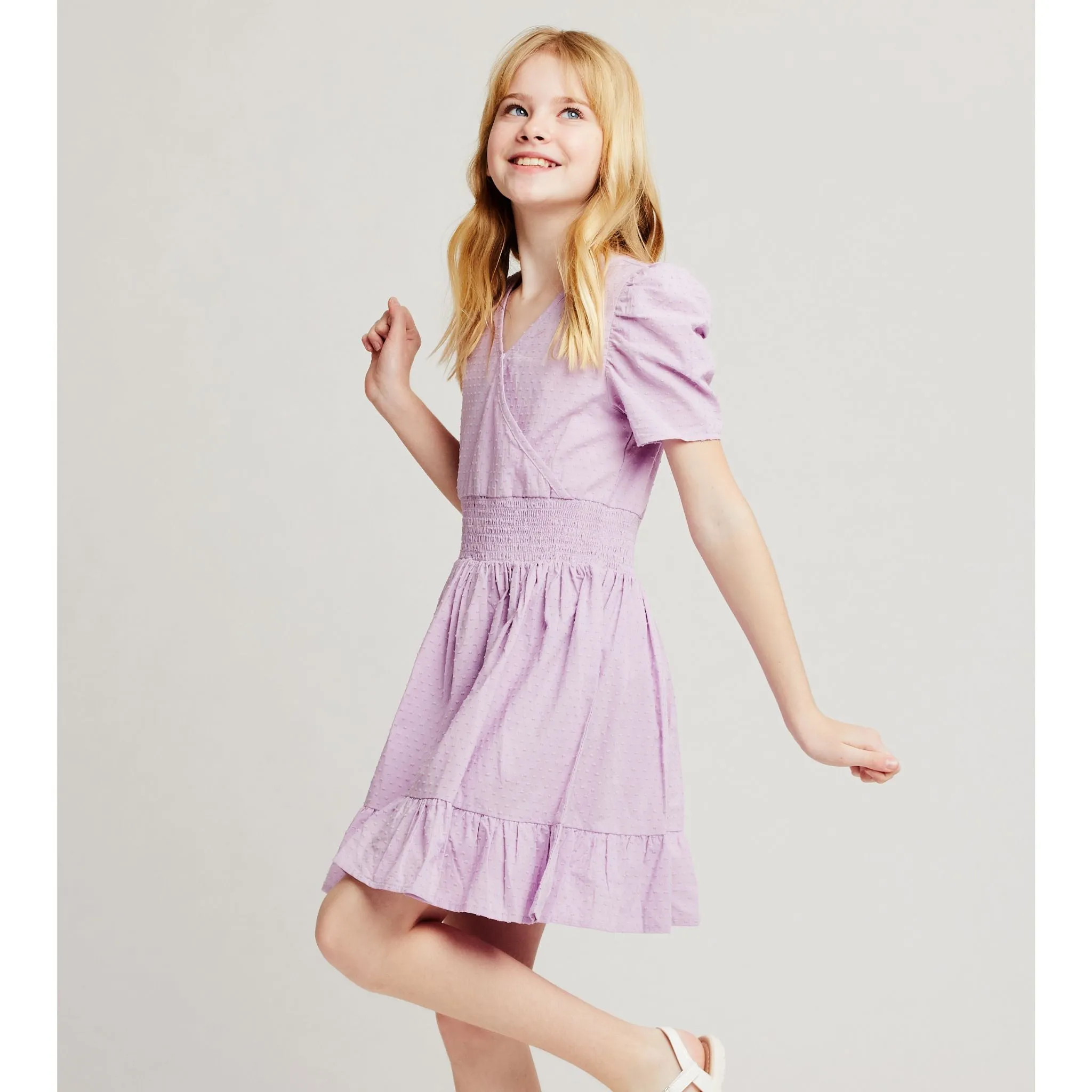 Short Sleeve Smocking Dress (Size 7-16 Years)| Purple