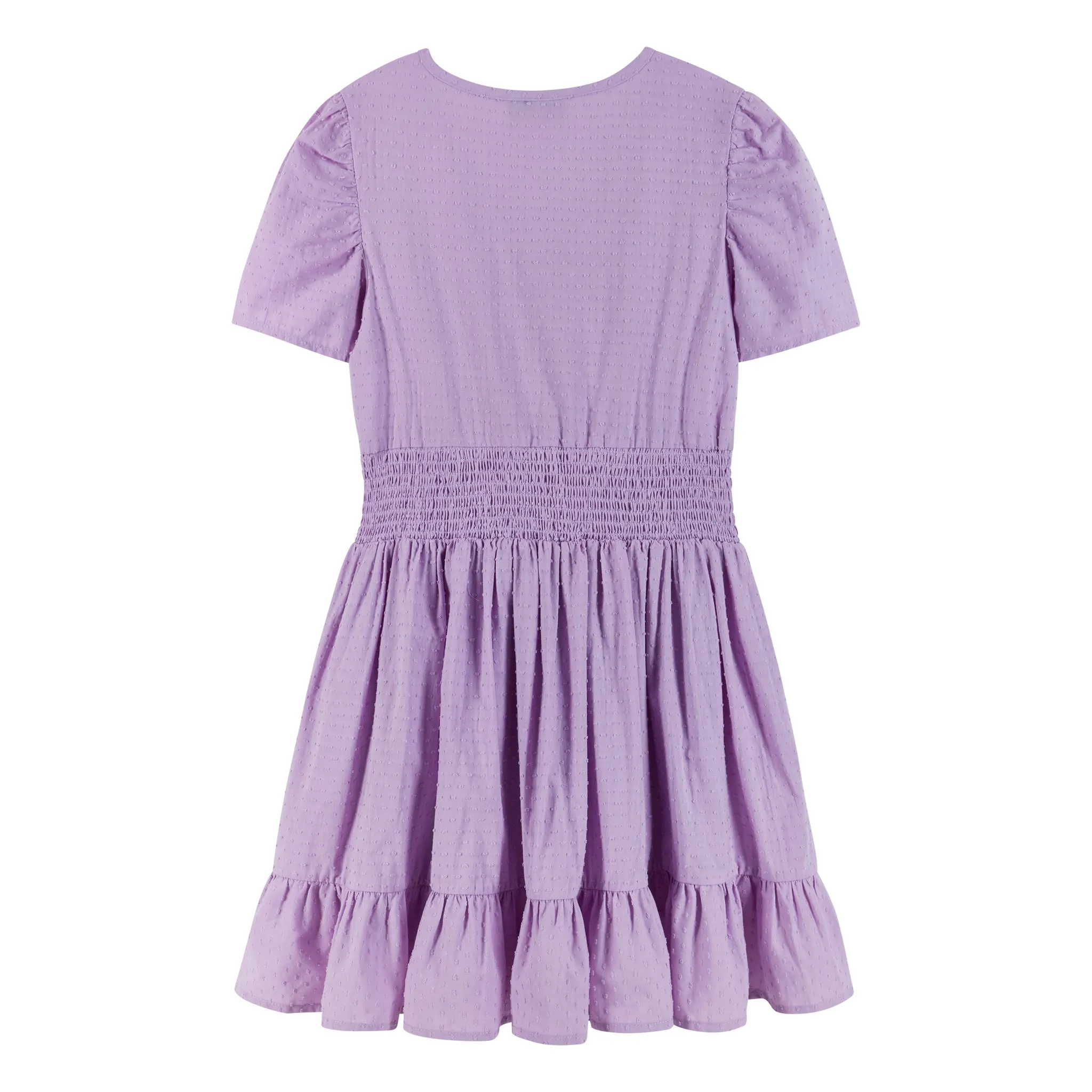 Short Sleeve Smocking Dress (Size 7-16 Years)| Purple