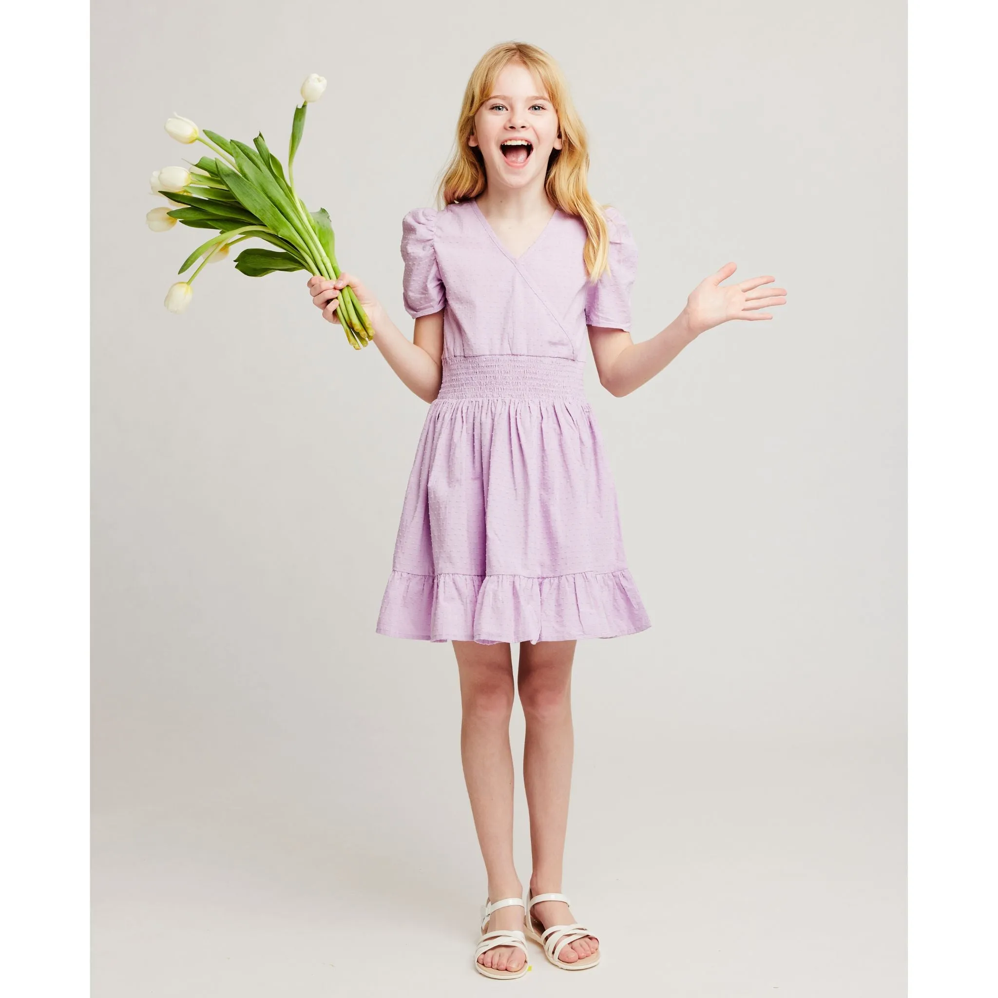 Short Sleeve Smocking Dress (Size 7-16 Years)| Purple