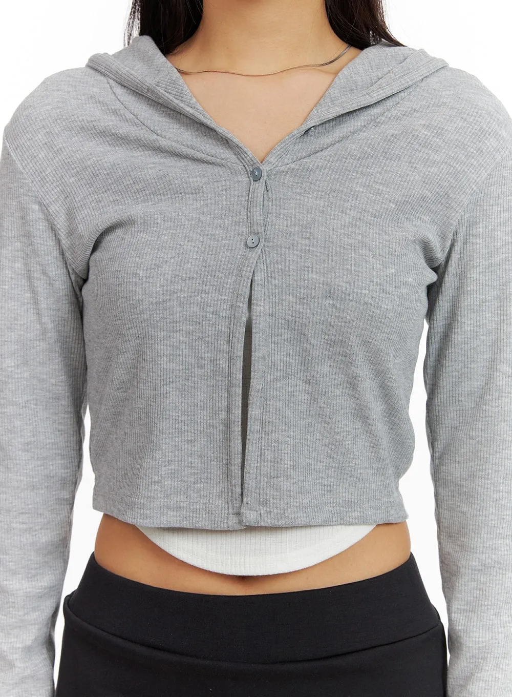 Solid Cropped Hoodie Cardigan CM412