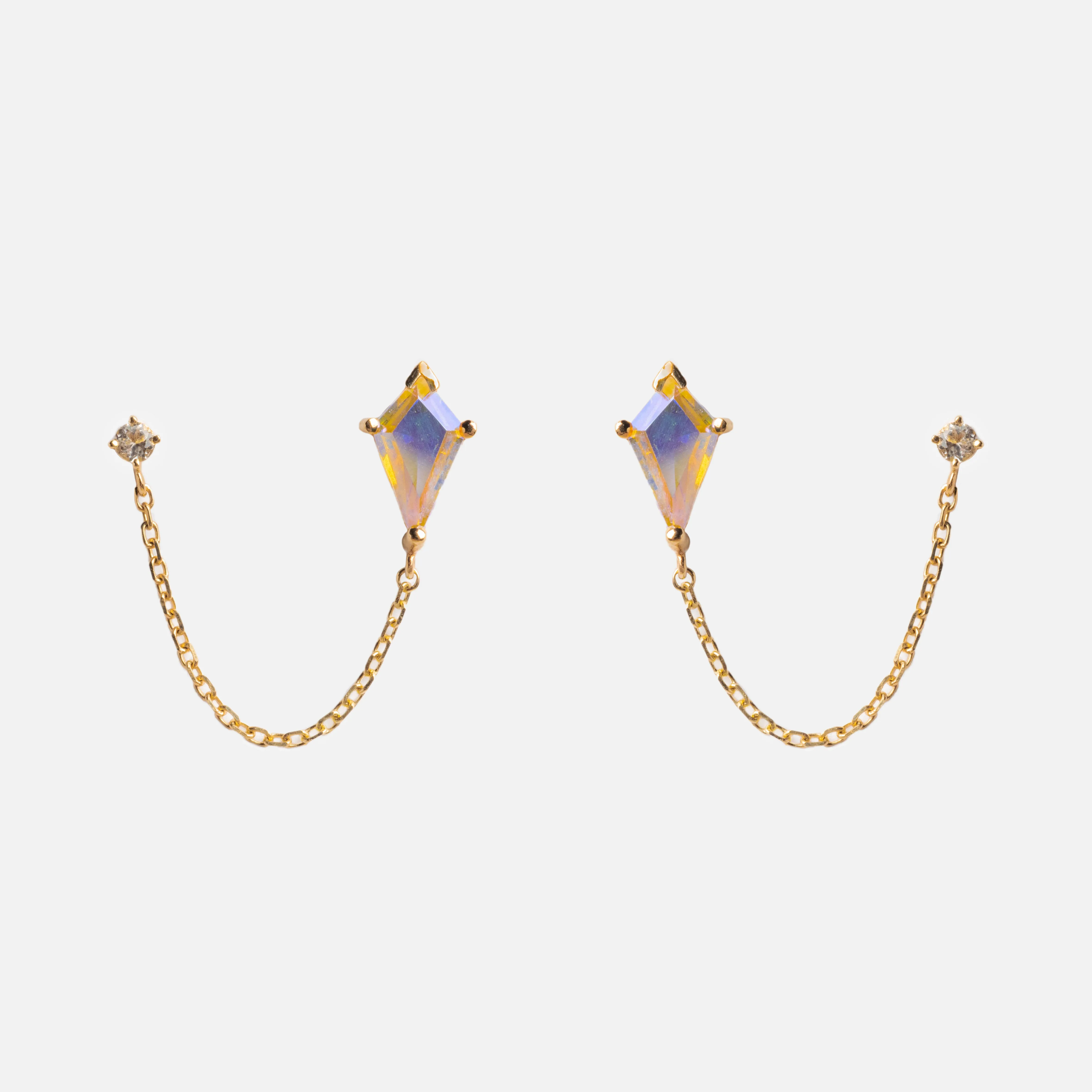 Solid Gold Double Piercing Angel Aura Quartz Kite Earrings for Positivity