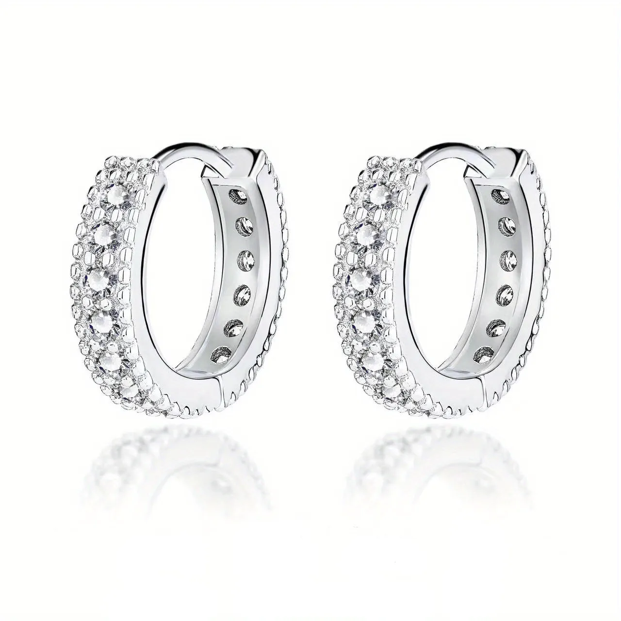 Sterling 925 Silver With Full Sparkling Moissanite Decor Hoop Earrings Elegant Luxury Style Daily Wear Accessories