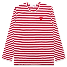 Striped Big Heart L/S T-Shirt - Red/White