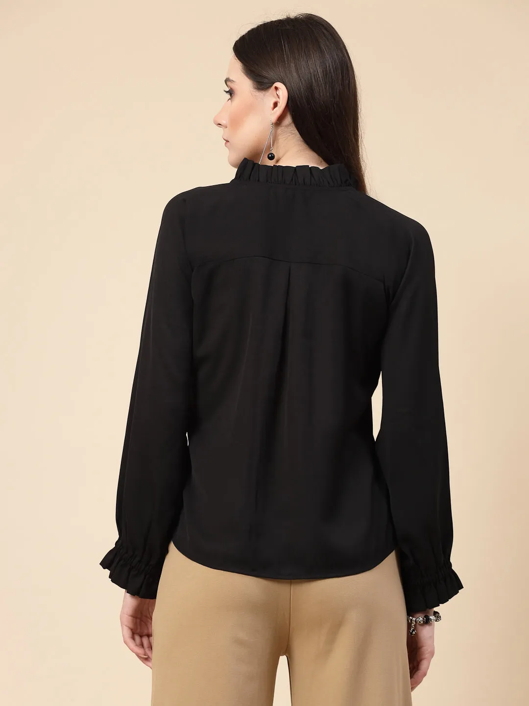 Style Quotient Women Black Regular Fit V-neck Button-down Full sleeves Shirt