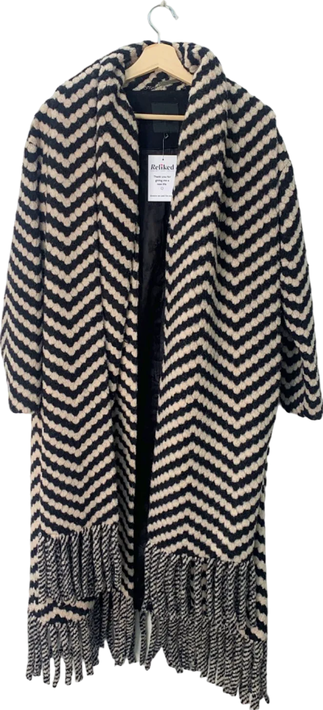 Ted Baker Black and White Chevron Open Front Coat UK 10