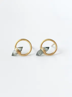 Tourmaline Halo Quartz with Diamond Earrings