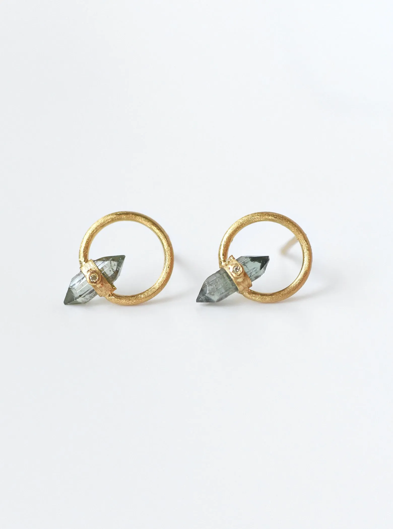 Tourmaline Halo Quartz with Diamond Earrings