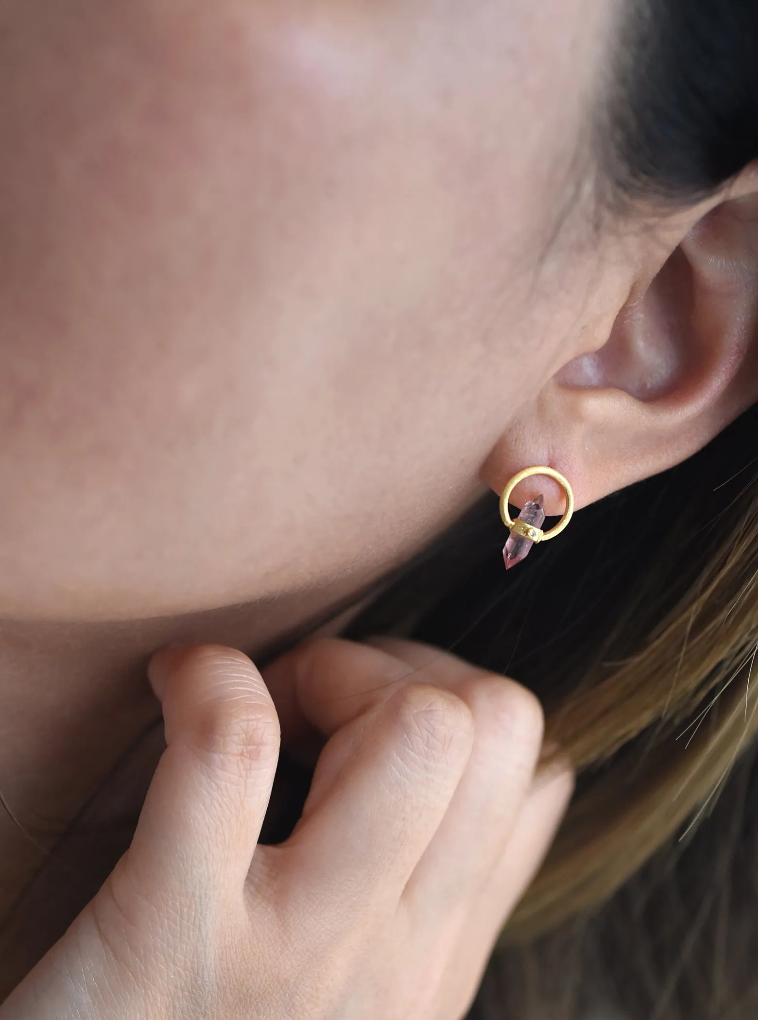 Tourmaline Halo Quartz with Diamond Earrings