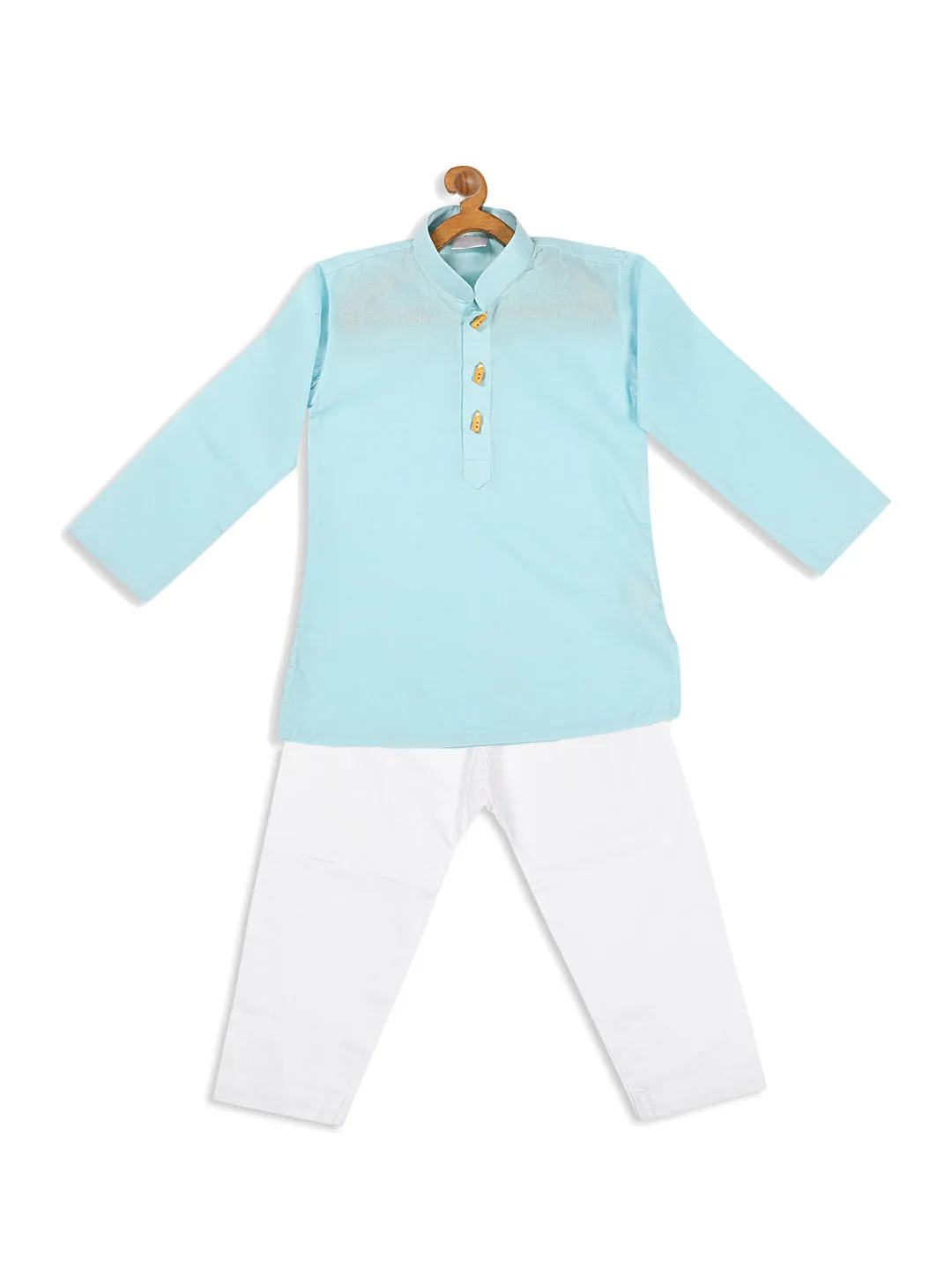 VASTRAMAY Boy's Aqua Blue Kurta With White Pyjama Set