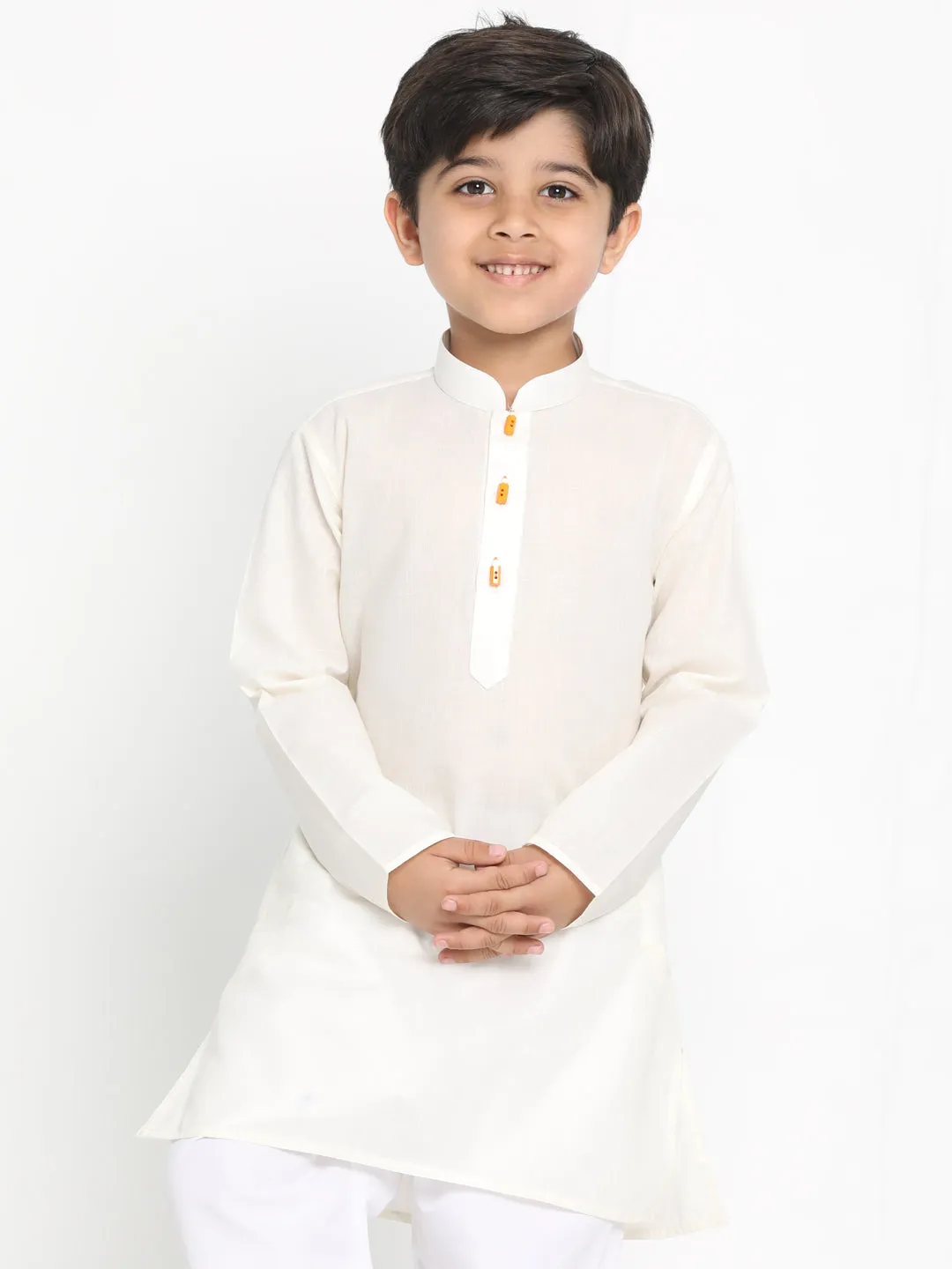 Vastramay Boy's Cream Solid Kurta