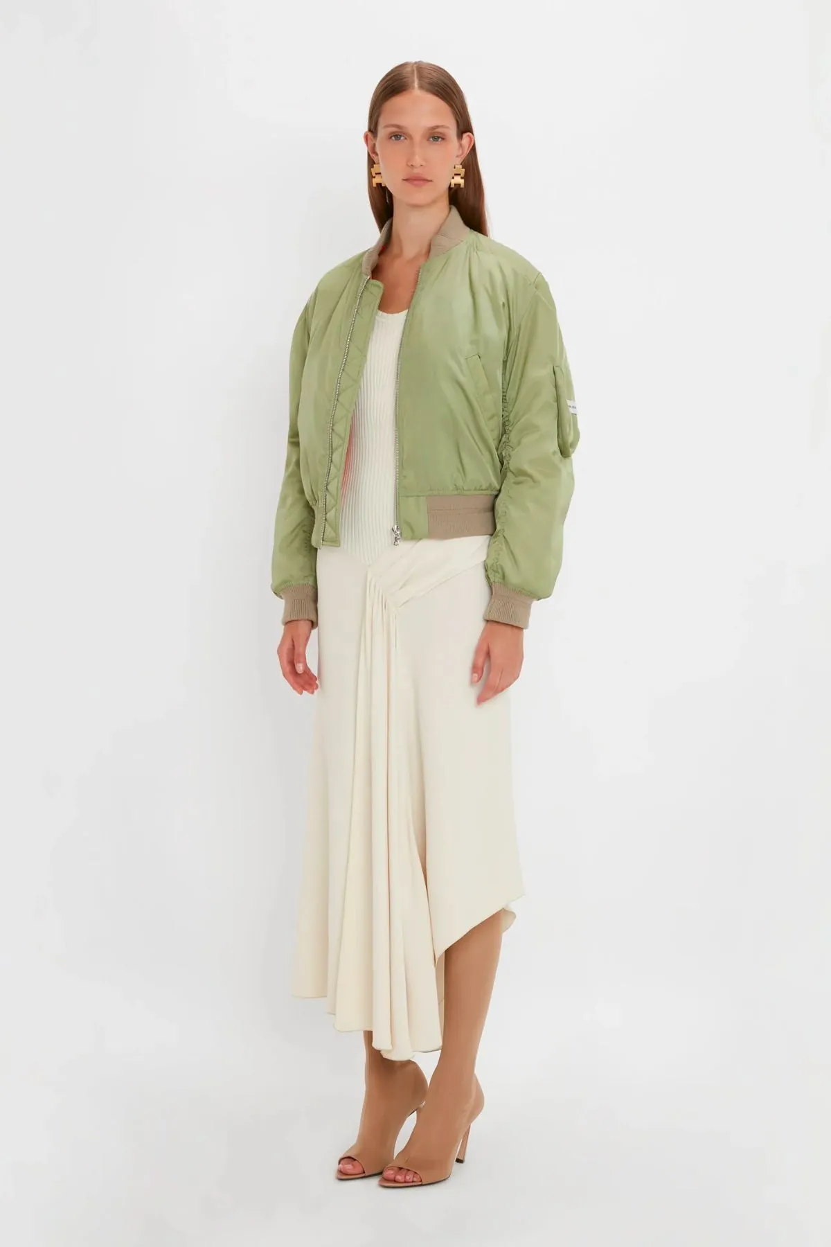 Victoria Beckham Cropped Bomber Jacket - Avocado