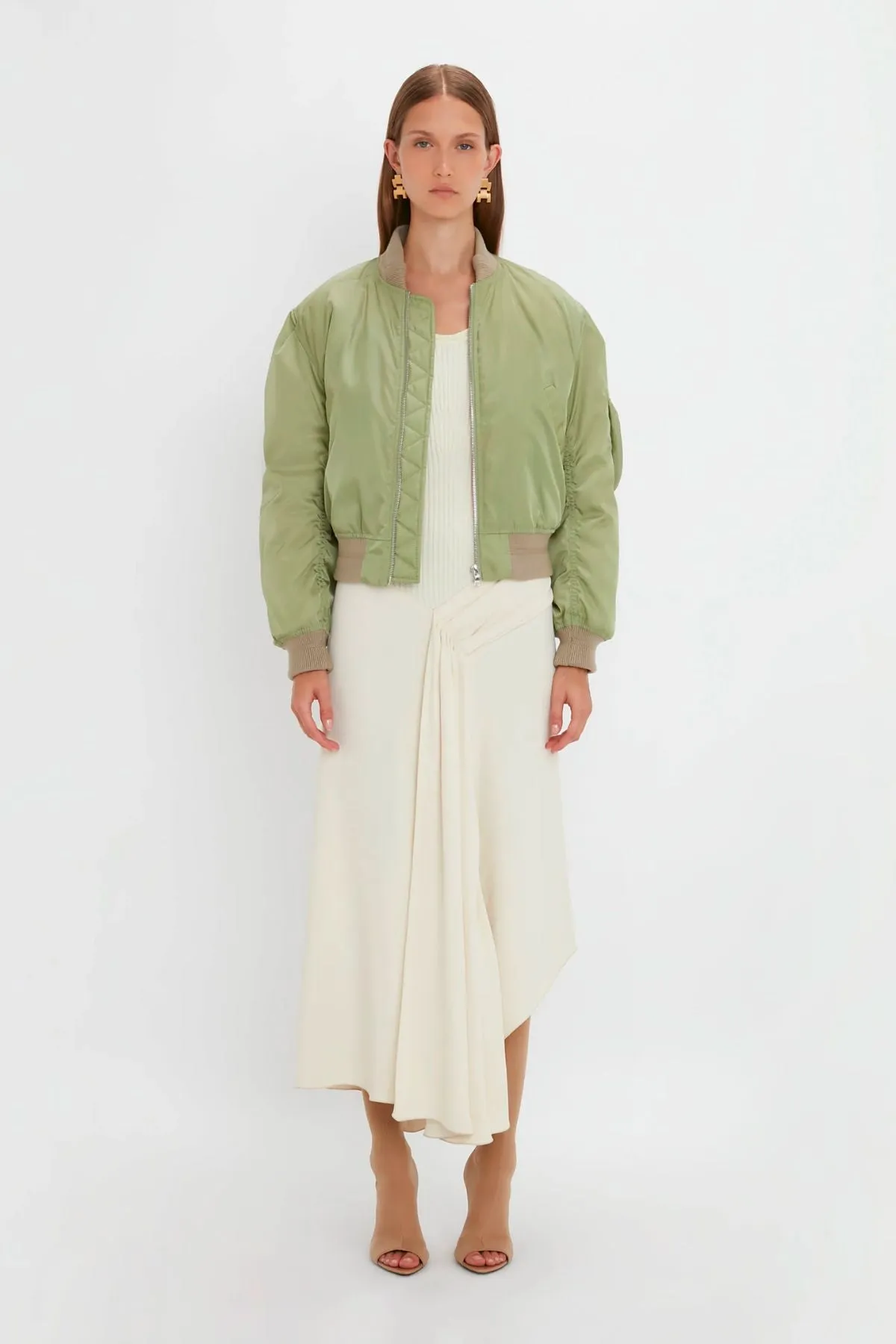 Victoria Beckham Cropped Bomber Jacket - Avocado