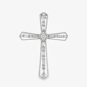 Vintage Style Baguette & Round Diamond Cross Pendant