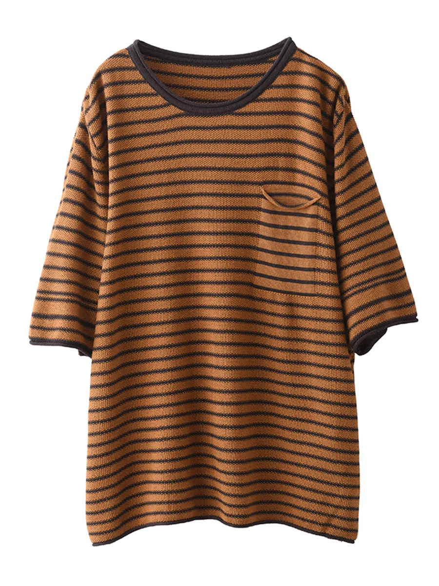 Women Summer Stripe Casaul Knitted Pullover Shirt SC1021