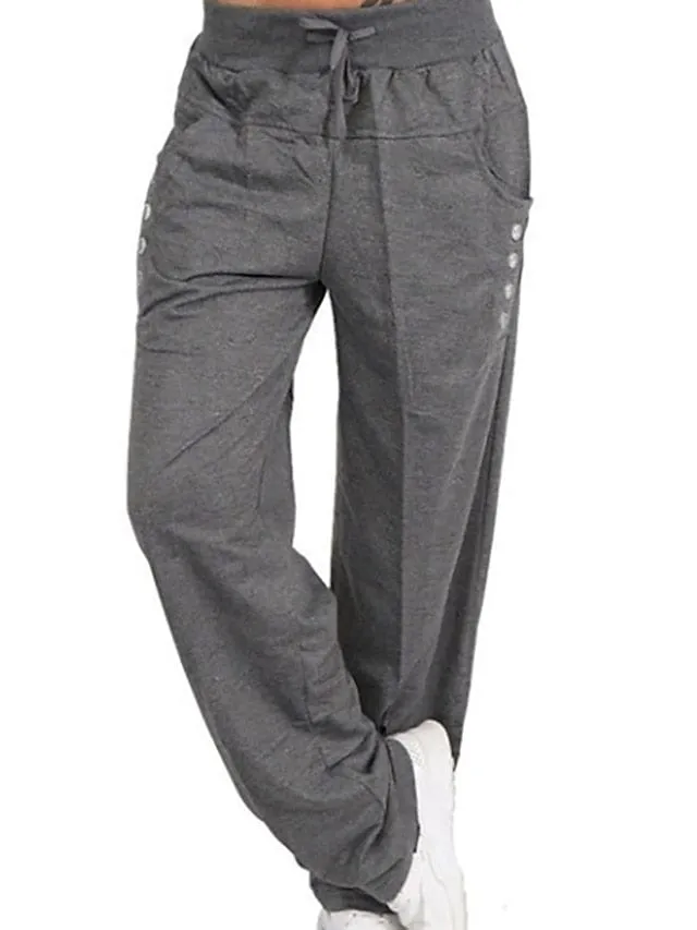 Women's Micro-Elastic Full Length Solid Color Sweatpants Joggers - Plus Size L 4XL